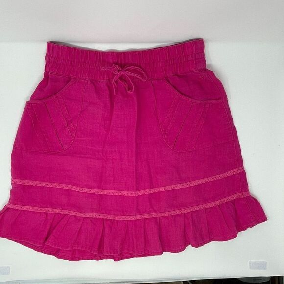 Athleta Womens Pink Linen Ruffle Pleated Elastic Waist Mini Skirt Size 6 - Picture 1 of 6